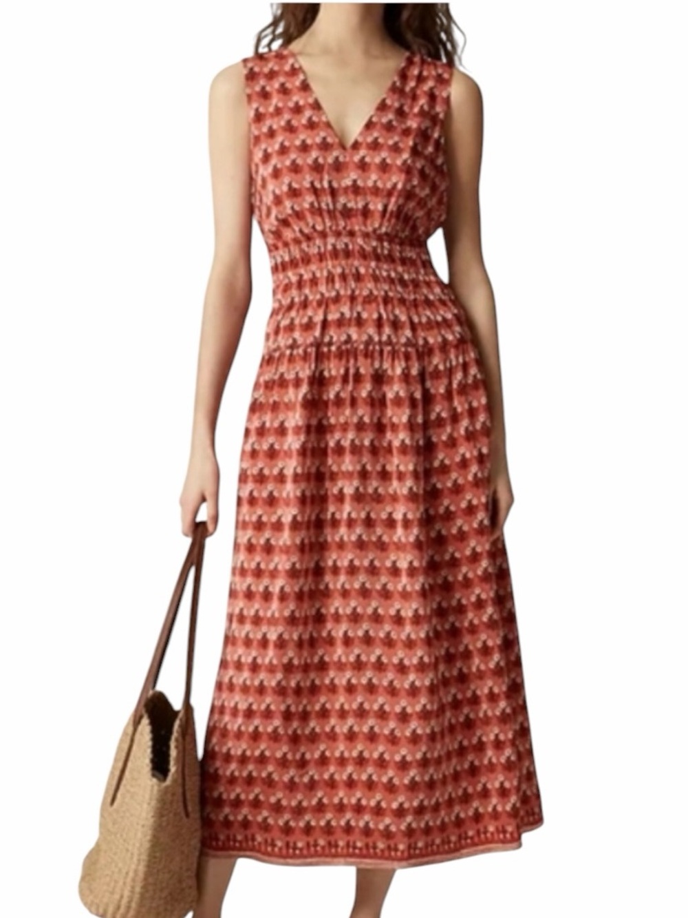 J.Crew - Hyacinth Block Print Crepe de Chine Smocked Maxi Dress Sz XL